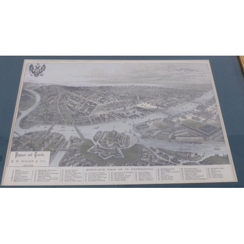 526 - Seven mostly 19th century hand-coloured antiquarian map engravings to include India, bird's-eye view... 