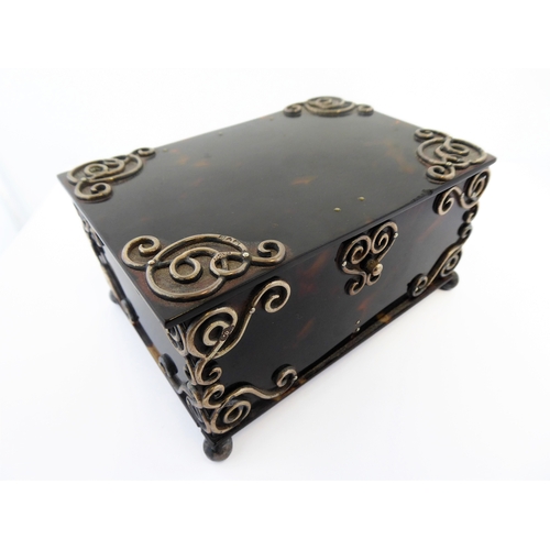 387 - A silver-mounted tortoiseshell style box by Asprey, assay mark London probably 1899 (mark to base, s... 