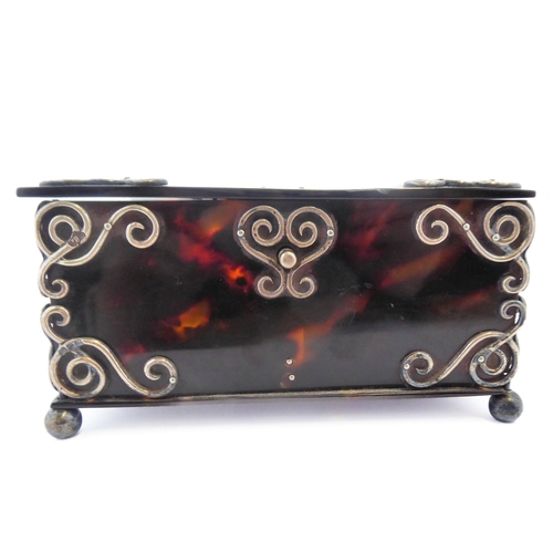 387 - A silver-mounted tortoiseshell style box by Asprey, assay mark London probably 1899 (mark to base, s... 