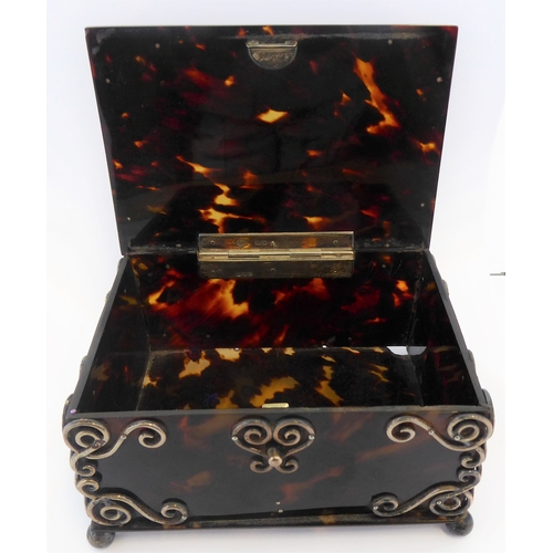 387 - A silver-mounted tortoiseshell style box by Asprey, assay mark London probably 1899 (mark to base, s... 