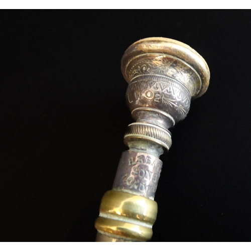 393 - A good 19th century brass-mounted copper coaching horn by Callow & Son, Park Lane, London (stamped n... 