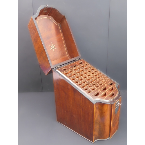 401 - An 18th century serpentine-fronted mahogany and boxwood strung knife box with original interior: the... 