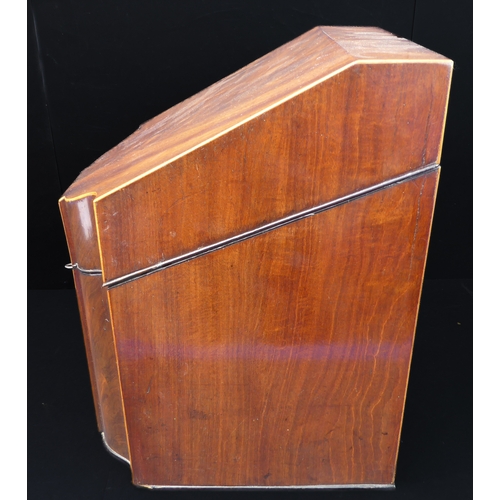 401 - An 18th century serpentine-fronted mahogany and boxwood strung knife box with original interior: the... 