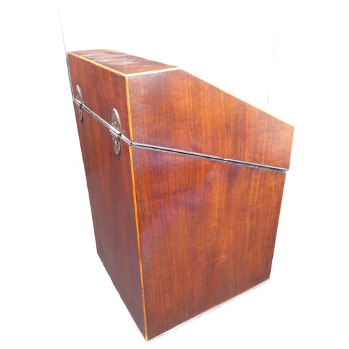 401 - An 18th century serpentine-fronted mahogany and boxwood strung knife box with original interior: the... 