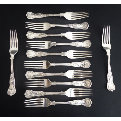 227 - A heavy hallmarked-silver double struck, King's pattern, part flatware service (maker's mark HA, She... 