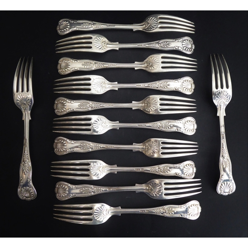 227 - A heavy hallmarked-silver double struck, King's pattern, part flatware service (maker's mark HA, She... 