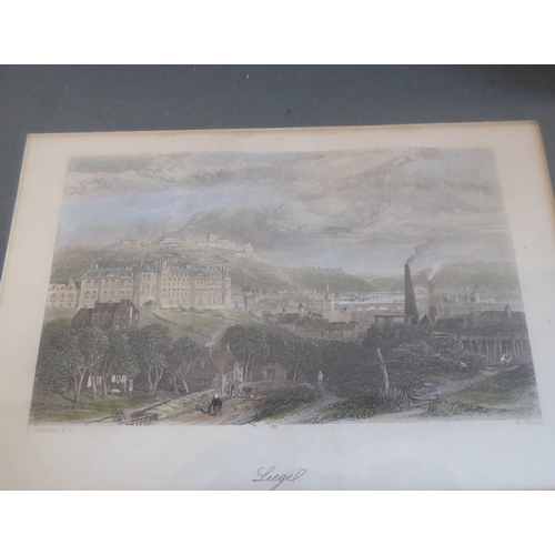 506 - A good selection of gilt framed and glazed hand-coloured 19th century engravings including topograph... 