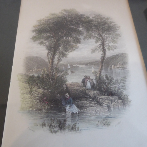 506 - A good selection of gilt framed and glazed hand-coloured 19th century engravings including topograph... 
