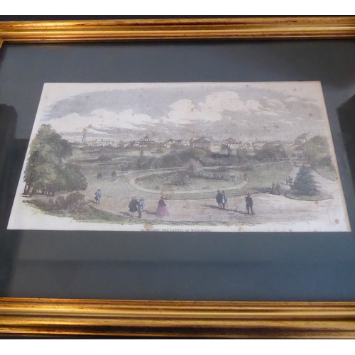 506 - A good selection of gilt framed and glazed hand-coloured 19th century engravings including topograph... 