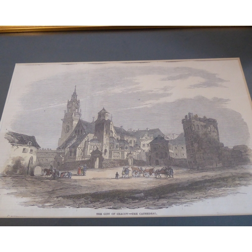 506 - A good selection of gilt framed and glazed hand-coloured 19th century engravings including topograph... 