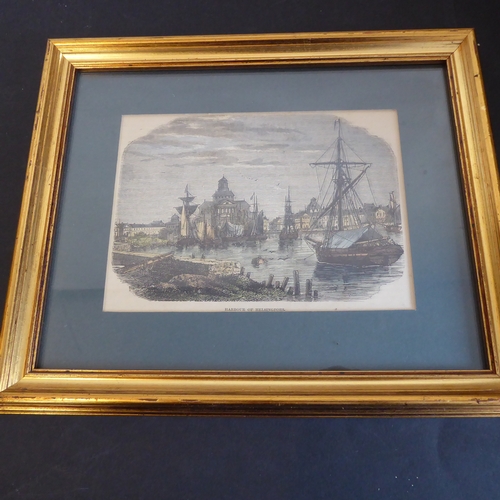 506 - A good selection of gilt framed and glazed hand-coloured 19th century engravings including topograph... 