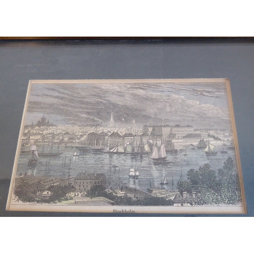 506 - A good selection of gilt framed and glazed hand-coloured 19th century engravings including topograph... 