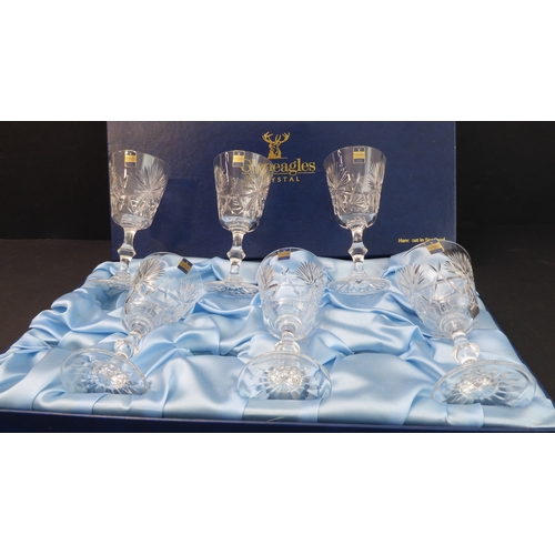 A fine boxed set of six cutglass Gleneagles Crystal wine goblets