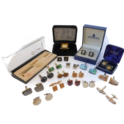 144 - A selection of various vintage and later cufflinks to include:
 silver and mother of pearl examples,... 