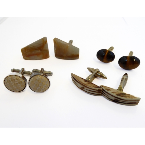 144 - A selection of various vintage and later cufflinks to include:
 silver and mother of pearl examples,... 