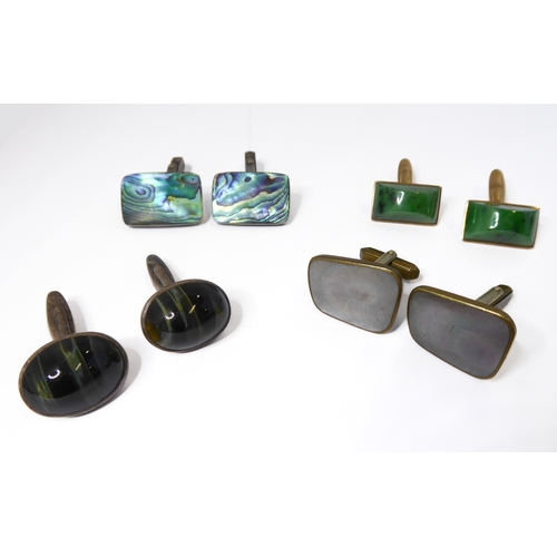 144 - A selection of various vintage and later cufflinks to include:
 silver and mother of pearl examples,... 