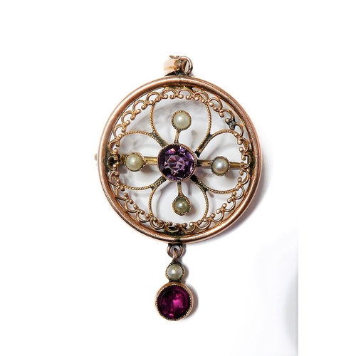 171 - A Victorian 9-carat gold, amethyst and pearl pendant