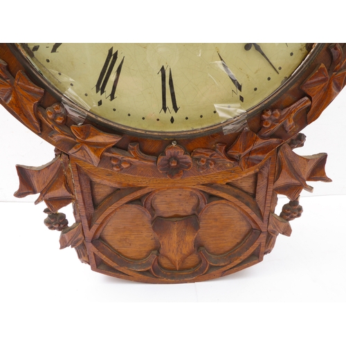 200 - An unusual 19th century drop-dial, oak-cased eight day wall clock: the cream dial with italic style ... 