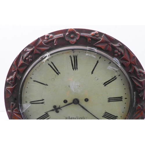 200 - An unusual 19th century drop-dial, oak-cased eight day wall clock: the cream dial with italic style ... 