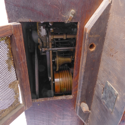 200 - An unusual 19th century drop-dial, oak-cased eight day wall clock: the cream dial with italic style ... 