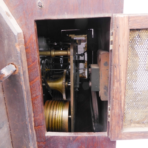200 - An unusual 19th century drop-dial, oak-cased eight day wall clock: the cream dial with italic style ... 