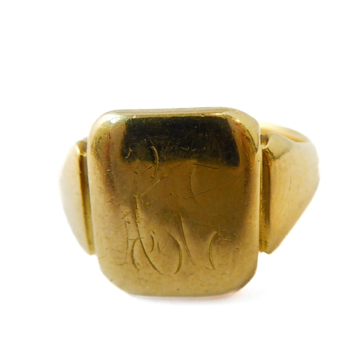 158 - To be sold in aid of the Marie Curie charity. An 18-carat yellow gold signet ring, the monogram on t... 