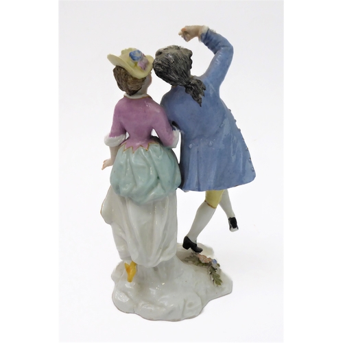 18 - Two similar 19th century hand-decorated German porcelain models of dancers; impressed marks and blue... 