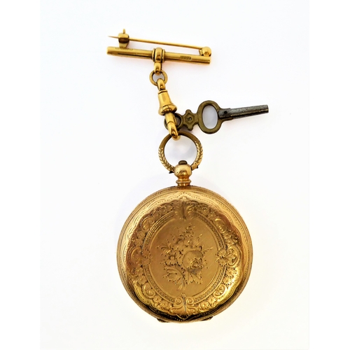 284 - A Swiss gold-cased key-wind open-faced pocket watch: the circular dial with black Roman numerals and... 