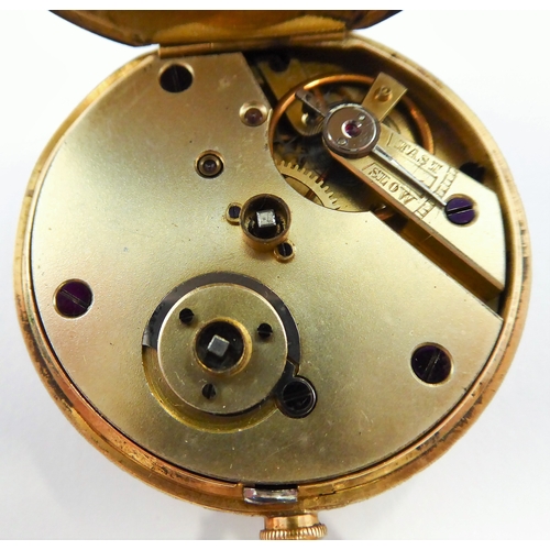 284 - A Swiss gold-cased key-wind open-faced pocket watch: the circular dial with black Roman numerals and... 