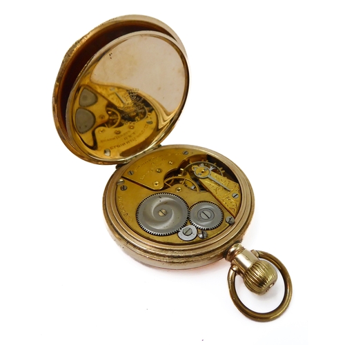 290 - An early 20th century gold-plate-cased half-hunter pocket watch: white enamel dial signed 'Elgin' an... 