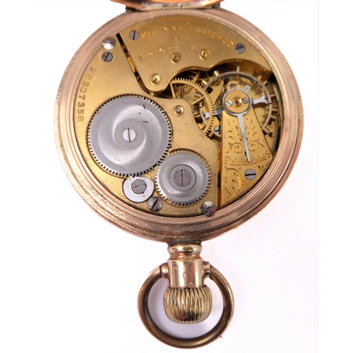 290 - An early 20th century gold-plate-cased half-hunter pocket watch: white enamel dial signed 'Elgin' an... 