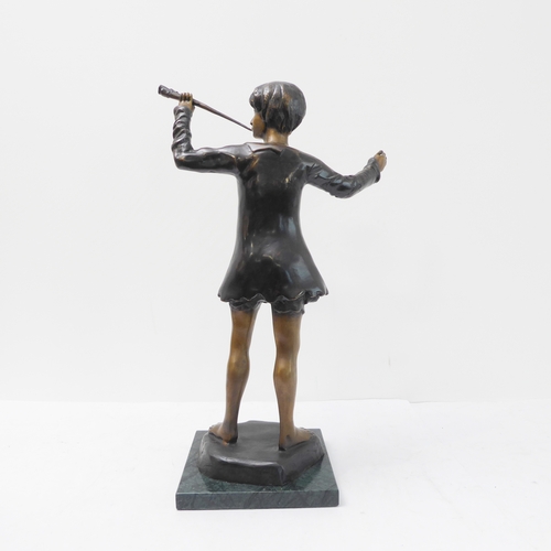 116 - A modern bronze sculpture of Peter Pan (after the original in Trafalgar Square) on a square green-ma... 