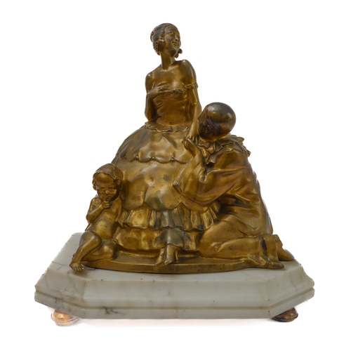 117 - JOSEF LORENZL (1892-1950) - an early 20th century gilt-bronze sculpture model: a Pierrot kneeing at ... 