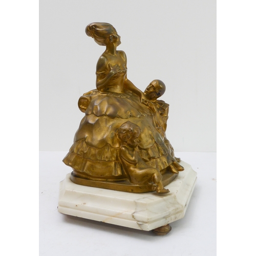 117 - JOSEF LORENZL (1892-1950) - an early 20th century gilt-bronze sculpture model: a Pierrot kneeing at ... 