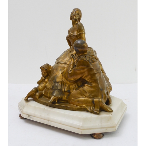 117 - JOSEF LORENZL (1892-1950) - an early 20th century gilt-bronze sculpture model: a Pierrot kneeing at ... 