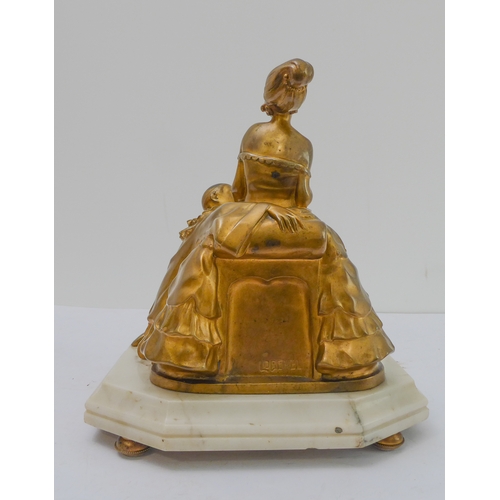117 - JOSEF LORENZL (1892-1950) - an early 20th century gilt-bronze sculpture model: a Pierrot kneeing at ... 