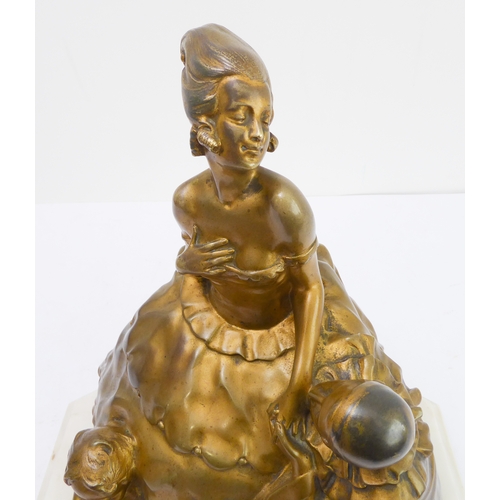 117 - JOSEF LORENZL (1892-1950) - an early 20th century gilt-bronze sculpture model: a Pierrot kneeing at ... 