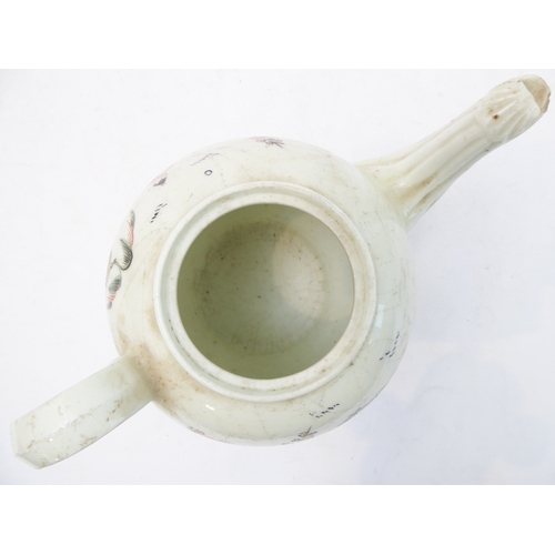 15 - A late 18th to early 19th century English bullet-shaped teapot (minus cover) decorated in the Orient... 