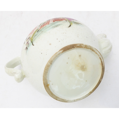 15 - A late 18th to early 19th century English bullet-shaped teapot (minus cover) decorated in the Orient... 