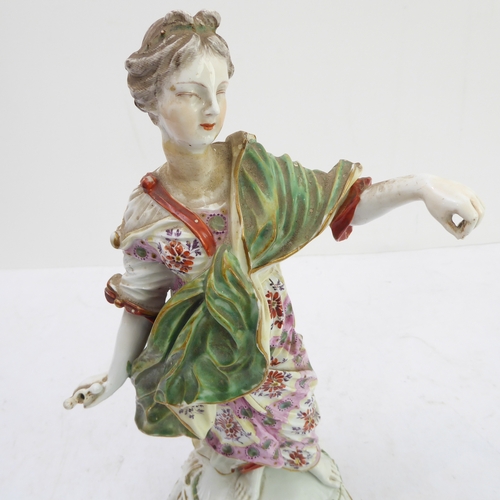 26 - A 19th century hand-decorated hard-paste porcelain figure of a maiden in long flowing floral dress (... 