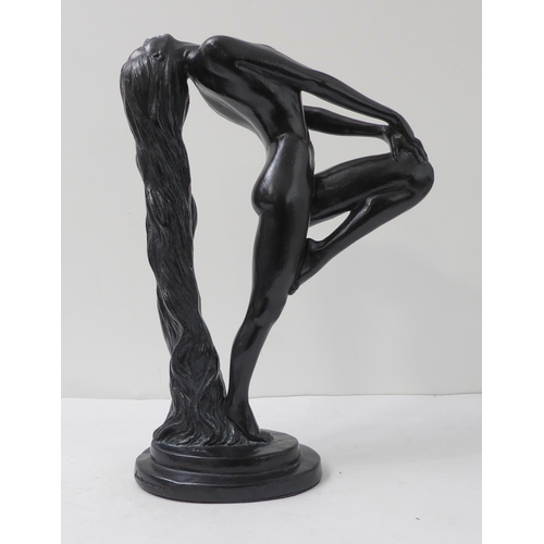 74 - Two Austin Production Inc. ceramic sculptural female figures:
 An Art Deco lady with Borzoi dog on r... 