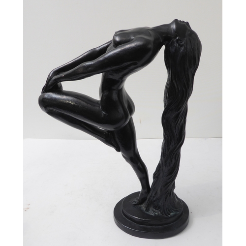 74 - Two Austin Production Inc. ceramic sculptural female figures:
 An Art Deco lady with Borzoi dog on r... 