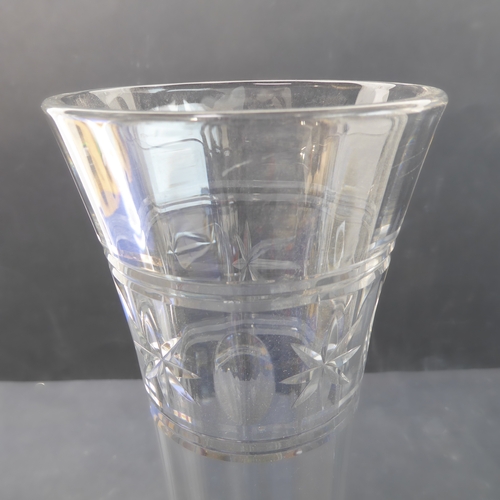 89 - A tall silver-plate-mounted clear-glass vase: slightly tapering cylindrical form, star and vertical ... 