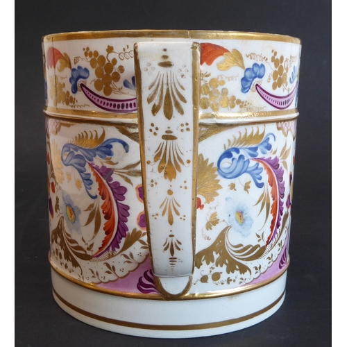 62 - 1.      A large finely decorated 19th century Crown Derby porcelain tankard (with reparations)