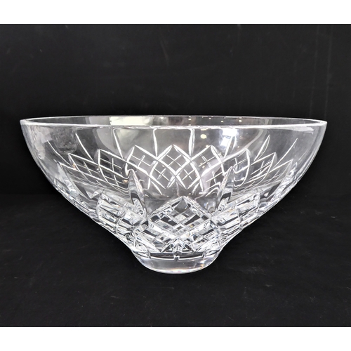 102 - Five pieces of cut glassware:
 three bowls (one with 'nibbles' to rim);
 a tall and elegant hand-cut... 