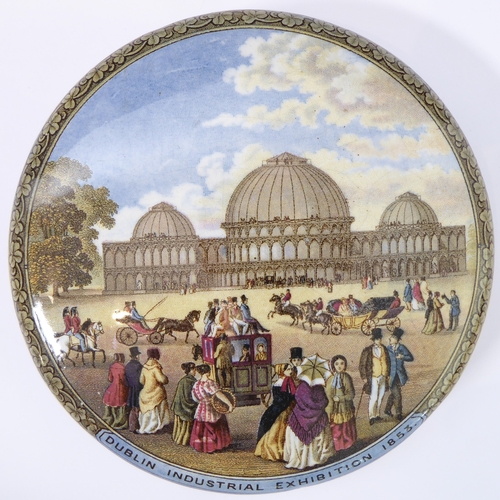 32 - Three 19th century Prattware-style pot lids: 
 'Dublin Industrial Exhibition 1853' ( 20cm);
 'Wimble... 