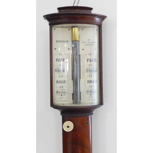 287 - A George III period bow-fronted mahogany barometer by 'Keohan (East Smithfield, London)': the regist... 