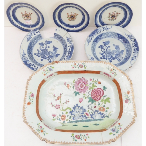 68 - Ten late 18th to early 19th century Chinese export porcelain wares:
 an underglaze blue and white mo... 