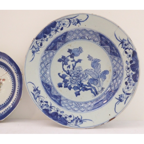 68 - Ten late 18th to early 19th century Chinese export porcelain wares:
 an underglaze blue and white mo... 