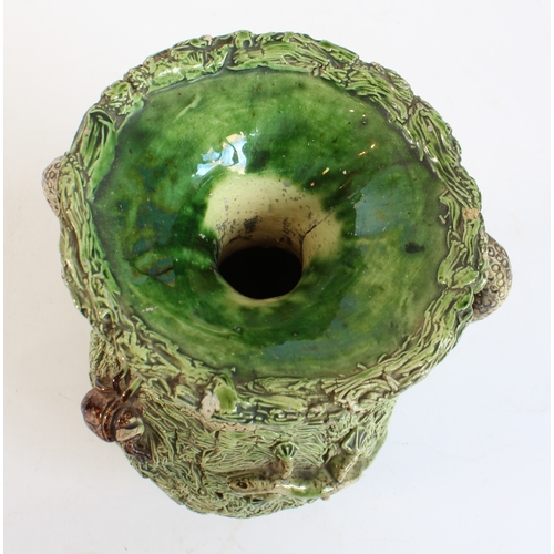 16 - A Bernard Pallisy style two-handled vase decorated with serpents, two lizards and beetles, impressed... 